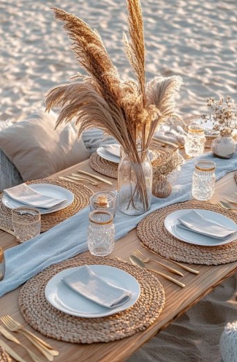 Mesa preparada para evento privado en la playa